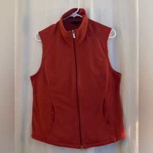 Lands End Burnt Orange Sleeveless Fleece Full Zip Vest Pockets Size M